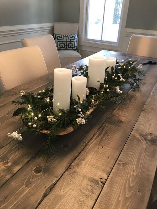 Long Wooden Dough Bowl Candle Centerpiece