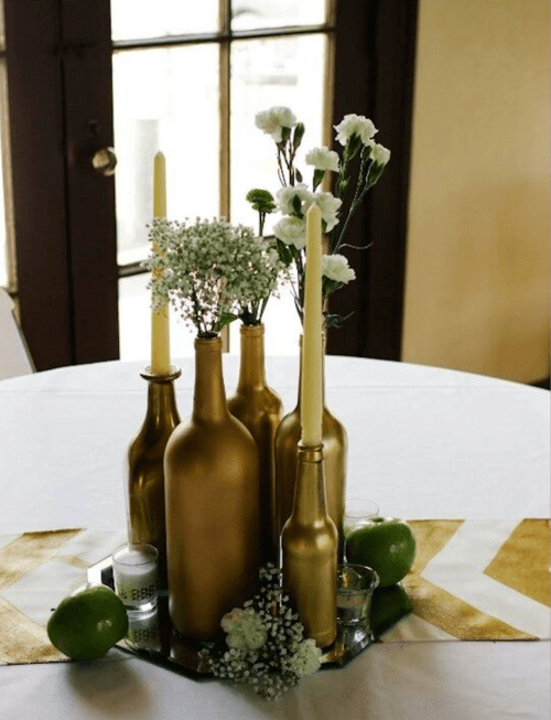 Gold Bottle Floral Display
