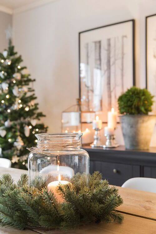 Glass Jar Candle Pine Wreath