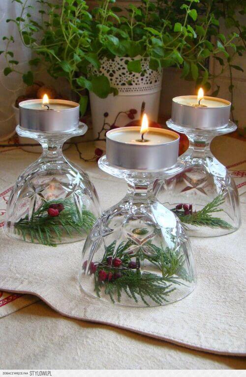 Inverted Wine Glass Candle Holders