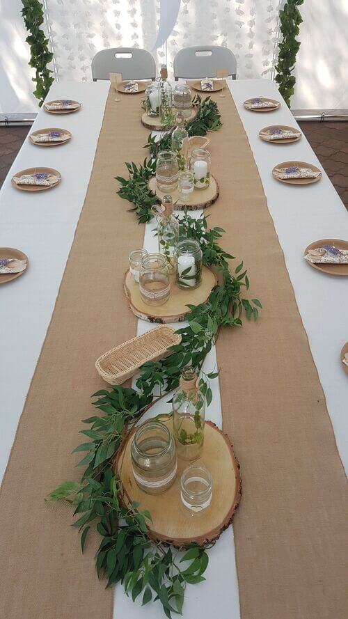 Burlap Runner Wood Slice Garland