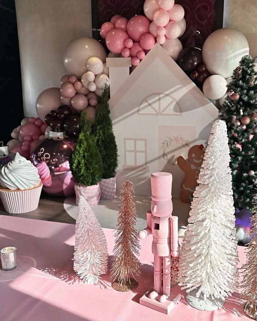 Pink Nutcracker Gingerbread Village Backdrop