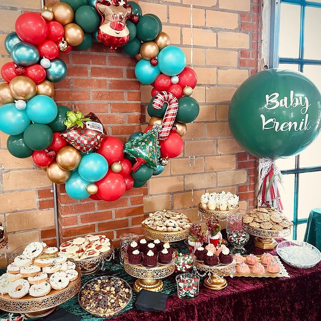 Festive Balloon Wreath Dessert Buffet