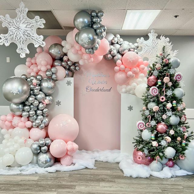 Winter Wonderland Pink and Silver Backdrop
