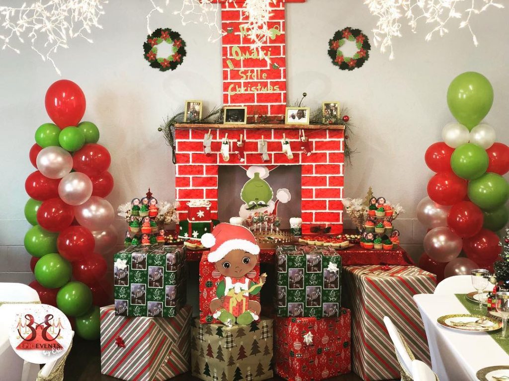 Grinch Theme Faux Fireplace Backdrop