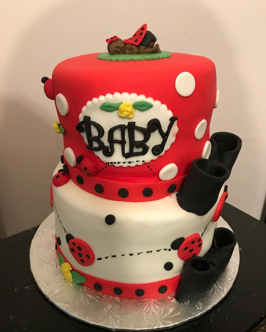 Two Tier Ladybug Fondant Cake