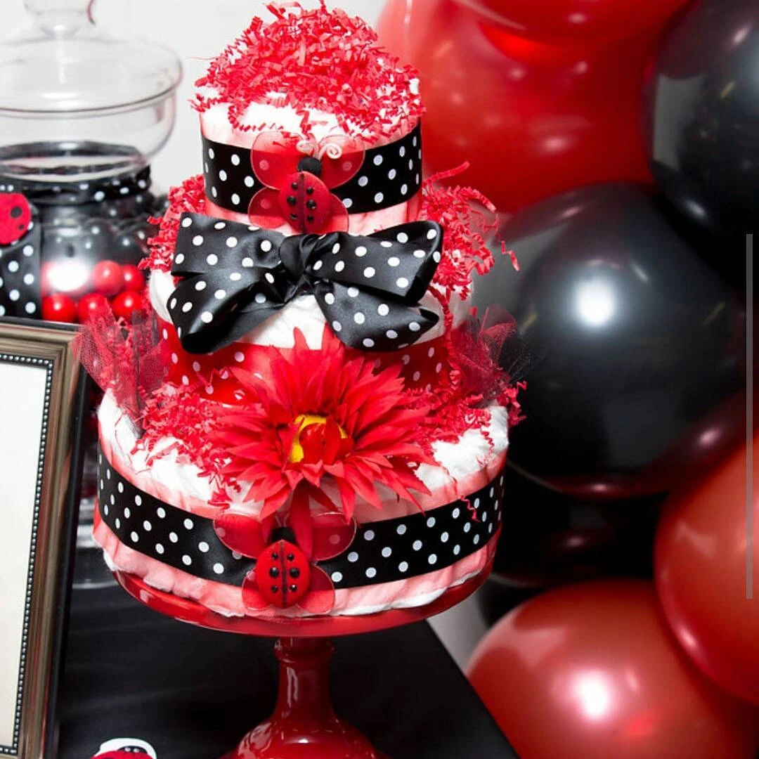 Red and Black Polka Dot Diaper Cake