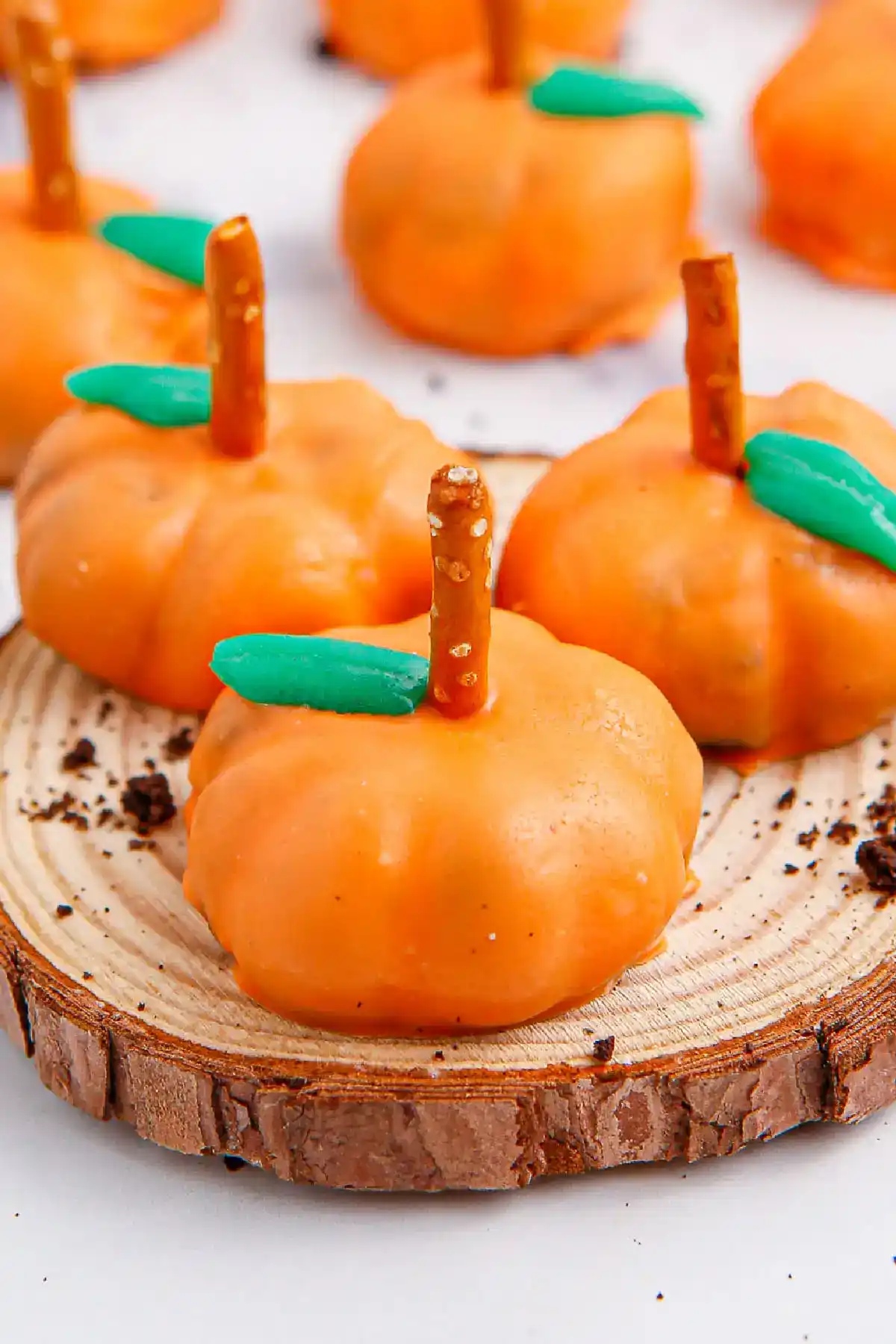 Pumpkin Rice Krispie Treats with Pretzel Stems