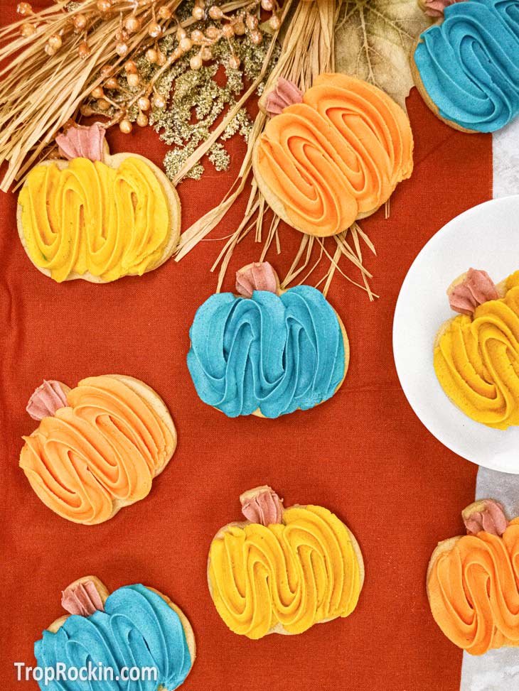Colorful Frosted Pumpkin Sugar Cookies